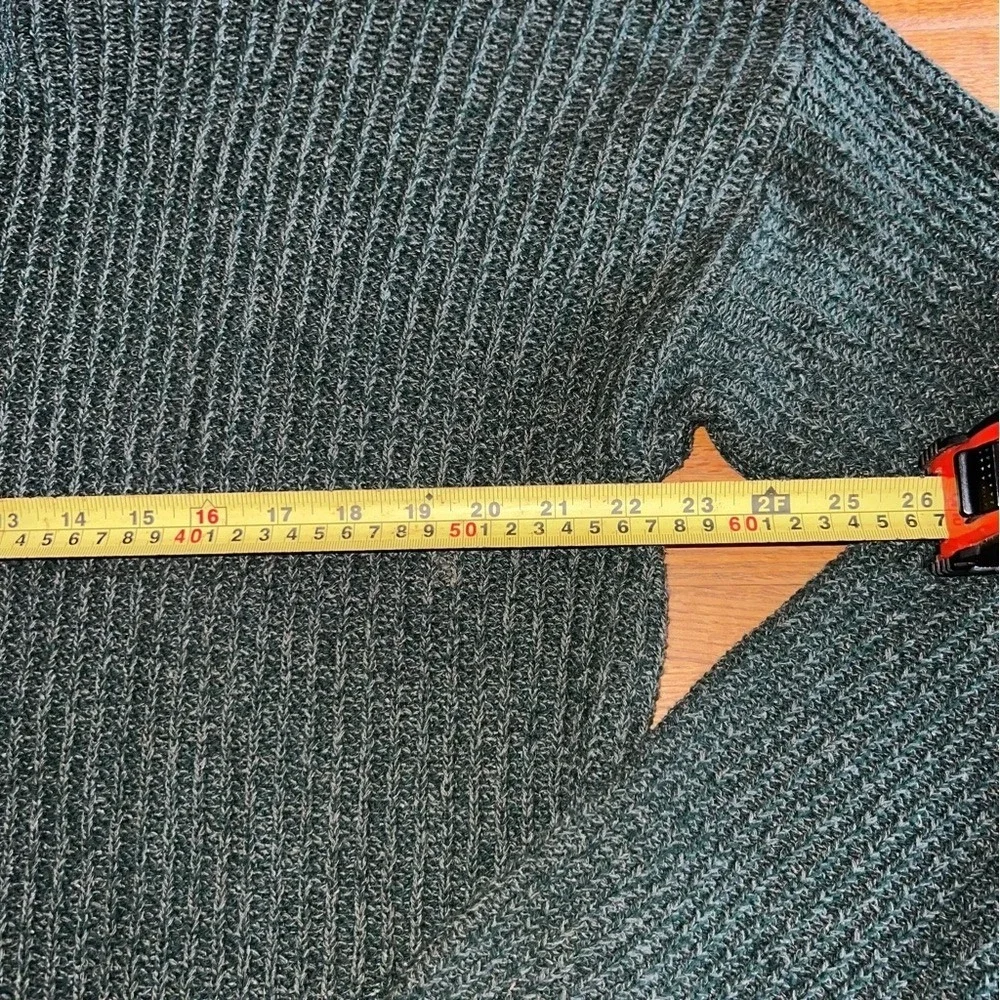 Falls Creek Men Medium Forest Green Mock Turtleneck 2 Button Corded Knit Sweater